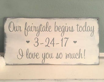Our Fairytale begins today | Disney Wedding Sign | HERE comes the BRIDE | Fairytale Wedding Decor | Ring Bearer Sign | Flower Girl Sign,
