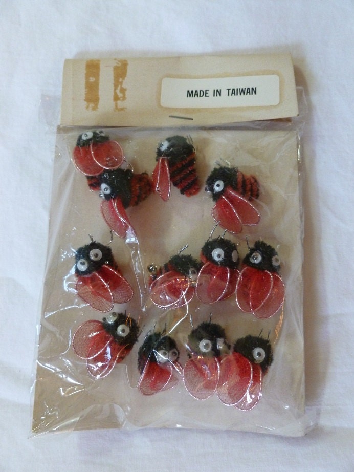 12 Vintage Pipe Cleaner Bumble BeesArtificial Bumble BeesMesh Wings