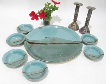 Passover Plate. Serving Tray and Dishes, Seder Plate, Tapas Dishes in Turquoise and Teal Dinnerware