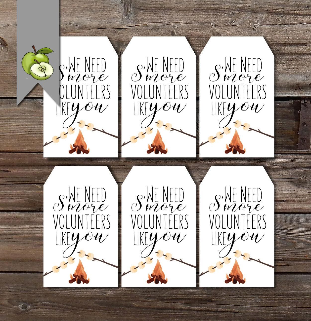 printable labels s'mores Tag, Appreciation tag, Volunteer Gift s'more s'more