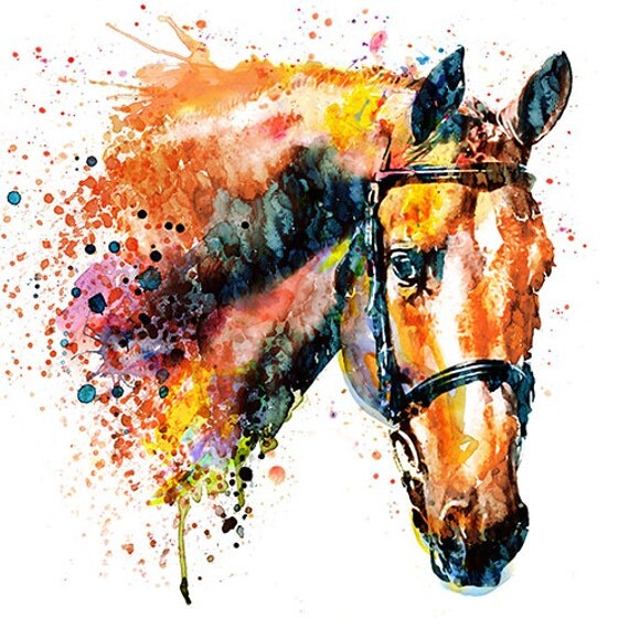 Horse Head Watercolor painting Colorful Animal art Wall art