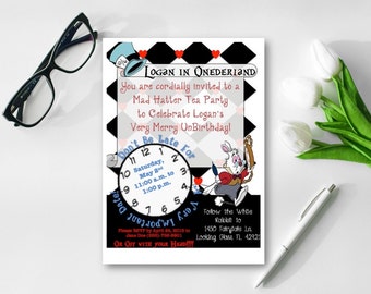 Alice in ONEderland Invitation, Alice in Wonderland Birthday, Alice in Onederland Birthday Party, Birthday Party Invite, 1st Birthday Invite