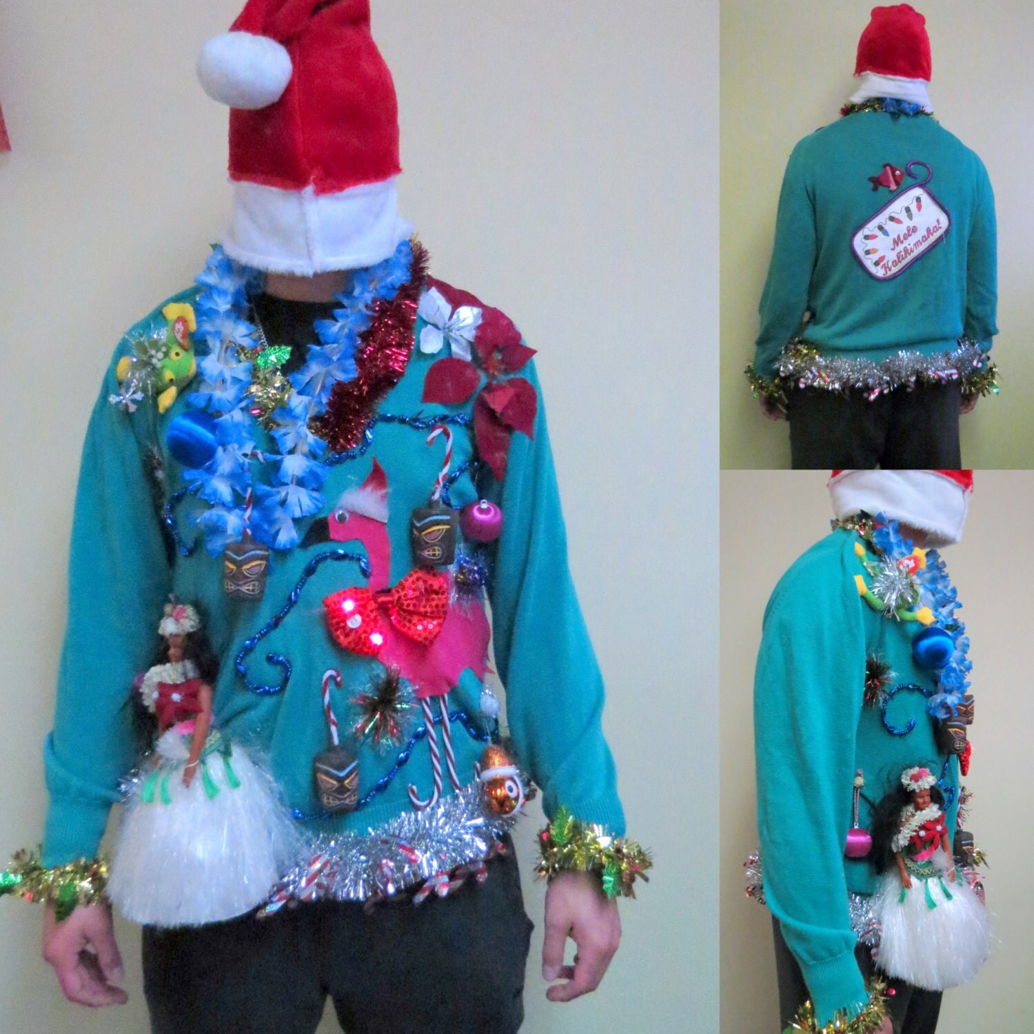 3-D Pink Flamingo Christmas Sweater Tacky Ugly Christmas