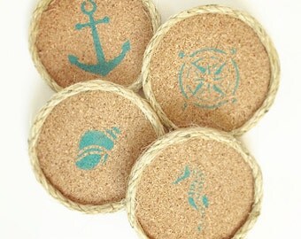 Turquoise Coastal Home Decor Drink Coasters, Summer Beach Cottage Decor, Nautical Beach House Decor, Coastal Decor Beach, Cork Drink Coaster
