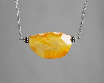 Agate Necklace Raw Gem Necklace Agate Yellow Necklace Big Agate Pendant Raw Stone Necklace Raw Crystal Necklace Gemstone Bohemian Necklace