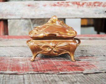 Antique Brainard Wilson Bronze Cast Pot Metal Jewelry Casket