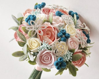 Winter wedding bouquet Bridal Bridebouquet with by LoveClayFlowers