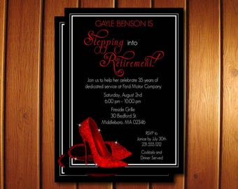 Red Glitter Shoes Retirement Invitation - Printable Retirement Party Invitations