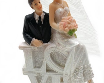 Bride and Groom with Love Sign cake topper