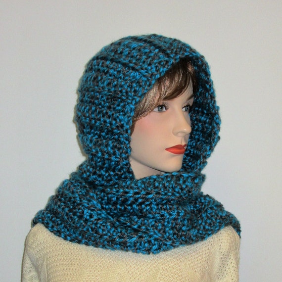 Blue and Grey Hooded Scarf Long Scarf With Hood Long Fall