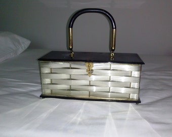 Vintage 50's Dorset Rex Fifth Avenue Silver, Gold, Black Lucite Handbag Purse