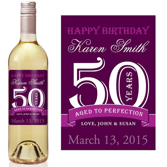 50th birthday wine label personalized wine label custom wine label