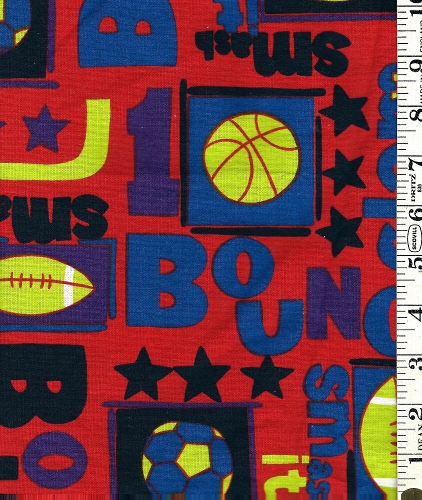 FABRIC DESTASH Sports Theme 2pc Cotton Fabric Remnant