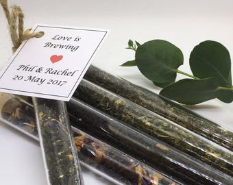 Love is Brewing - Tea Favours - Personalised Wedding favours - Test Tube Favours filled with Loose Leaf Tea -The Perfect Blend,