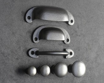 Solid Cast Iron Cabinet Knobs & Handles - Quality Heavy Cup Pulls Door Drawer Kitchen Cupboards - Classic Vintage English Shaker Style