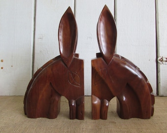 Solid Wood Donkey Bookends, Vintage Donkey Bookends, Carved Wood Donkey Bookends, Old Bookends, Donkey Bookends, Wood Bookends, Bookends