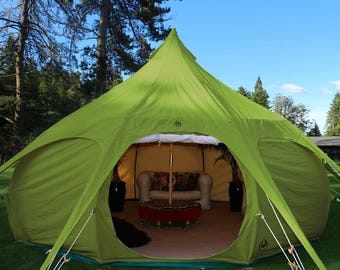 16ft Lotus Belle Outback Deluxe Tent, GREEN, yurt, burning man, glamping festival tent