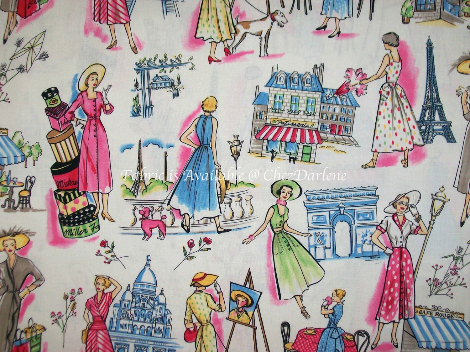 Paris Cotton Fabric French Theme Quilters Cloth By the