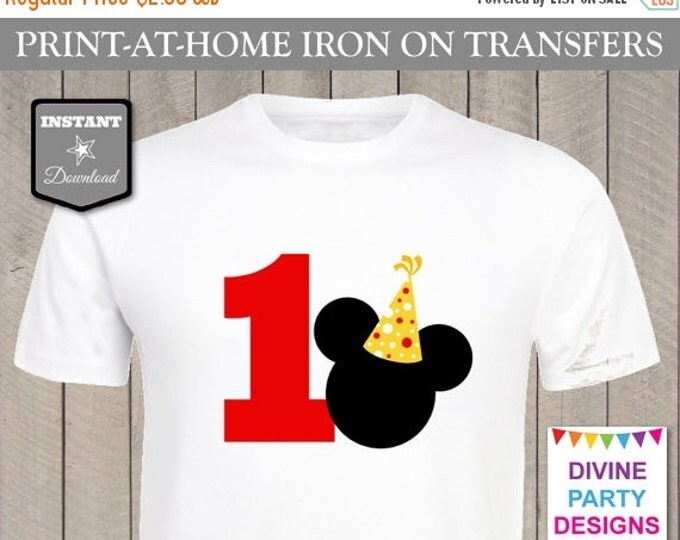 SALE INSTANT DOWNLOAD Print at Home Mouse Party Hat 1 Birthday Party Printable Iron On Transfer / T-shirt / First / Item #2375