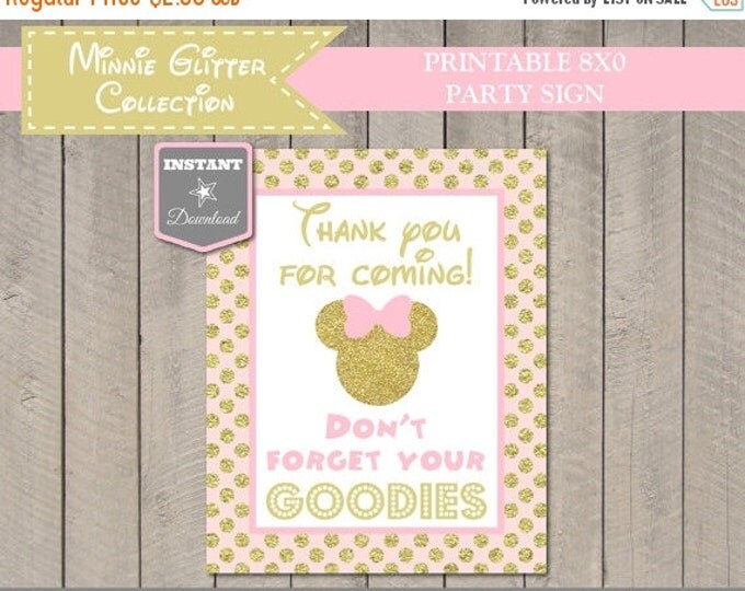 SALE INSTANT DOWNLOAD Pink & Gold Glitter Mouse Printable 8x10 Don't Forget Your Goodies Sign / Mouse Glitter Collection / Item #2004