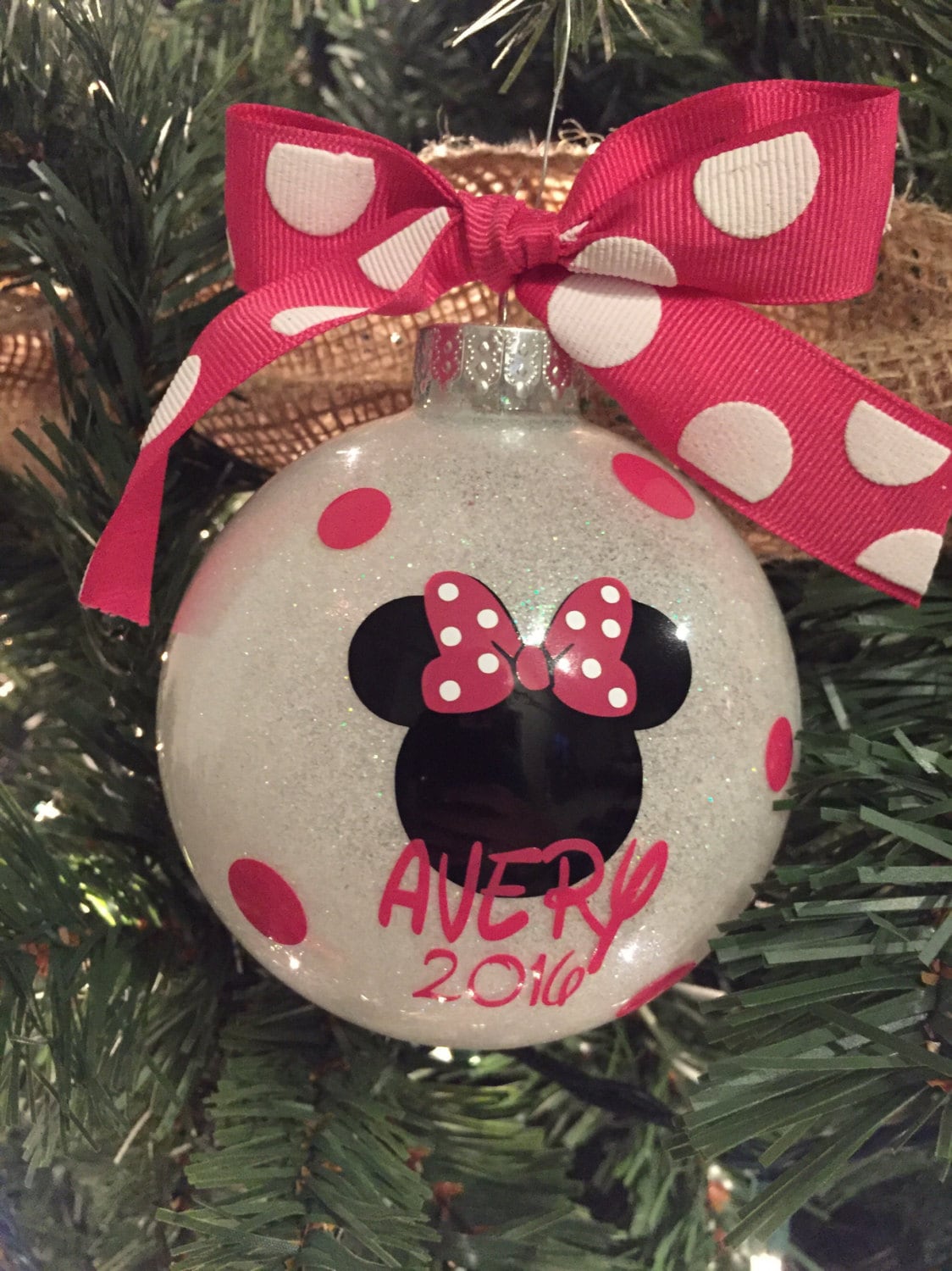 Minnie Mouse ornament with GLITTER