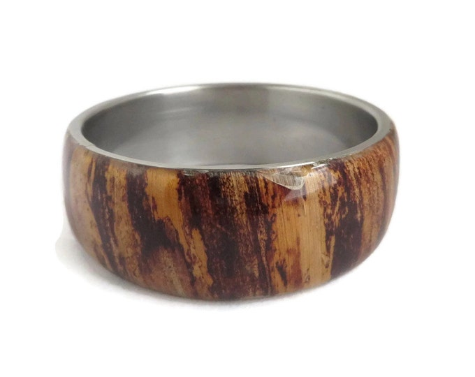 Brown Woodgrain Bangle, Vintage Silver Tone Wood Look Bracelet