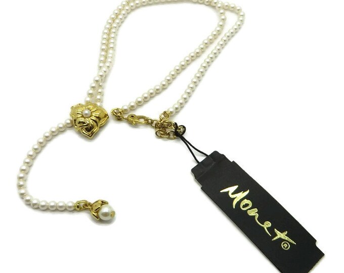 Monet Faux Pearl Gold Tone Pendant Necklace