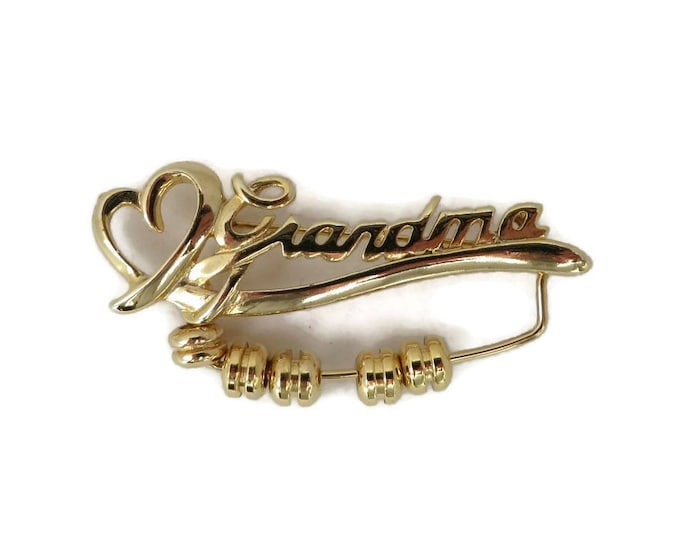 Vintage K.I.S. Grandma Gold Tone Heart Brooch Pin