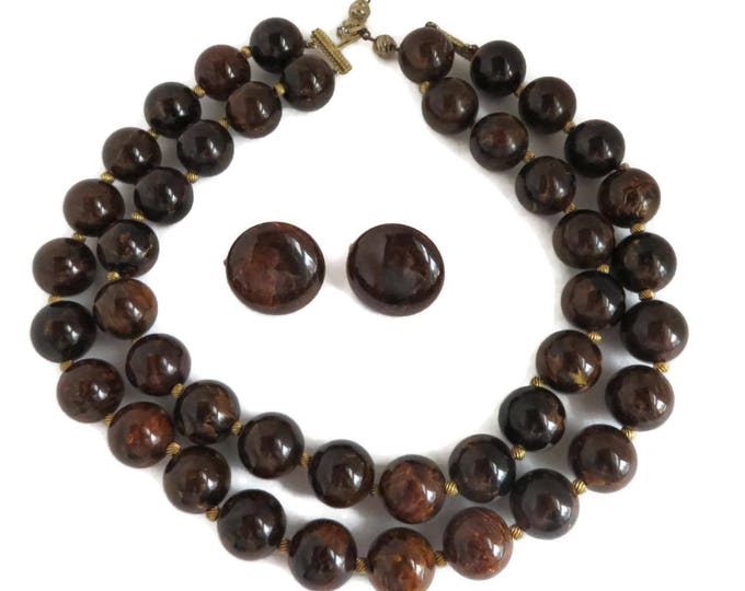Marvella Lucite Demi Parure - Vintage Brown Necklace Earrings Set, Gift for Her, Gift Box