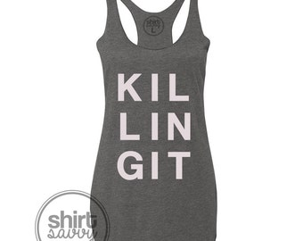 Killing It Tank fit mom workout tank, Beachbody gym shirt, yoga, funny shirt, Women's Racerback heather white funny crossfit fitness