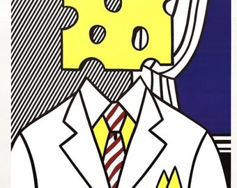 ROY LICHTENSTEIN - 'Jobs not cheese!' - rare hand signed original vintage poster - c1982 (Andy Warhol interest. Rolex)