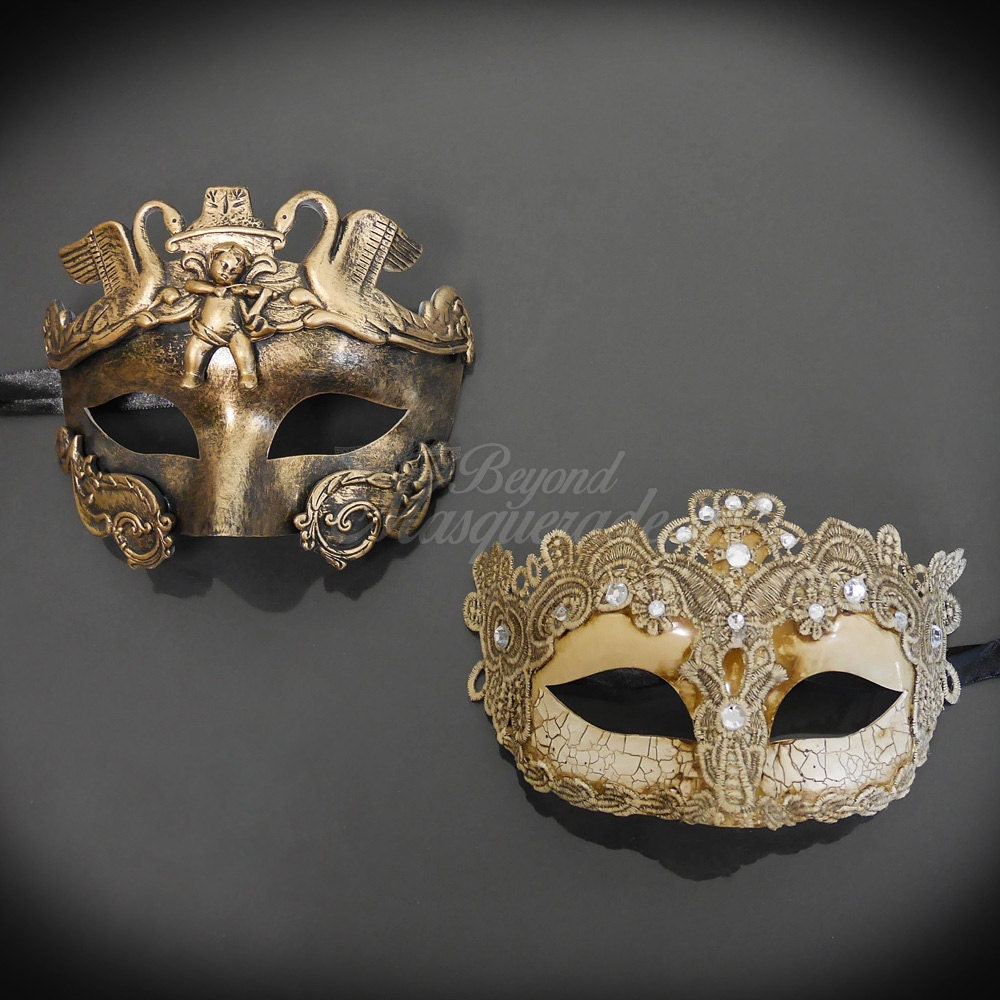 Masquerade Mask Couple His & Hers Masquerade Mask Ivory Lace
