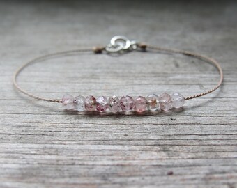 LEPIDOCROCITE or strawberry quartz silk cord bracelet gemstone layering also in sterling silver gold filled or rose gold filled chain
