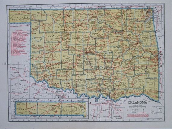 Items similar to 1945 OK OKLAHOMA Railroad Map. Railway Map. 1940s WWII ...