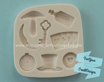 Alice In Wonderland themed silicone mold for resin, fondant, chocolate, clay
