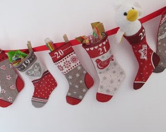 Scandinavian Stocking Advent Calendar, Scandi Christmas, Christmas Countdown, Fill Your Own Advent, Red White and Grey Christmas, Holidays