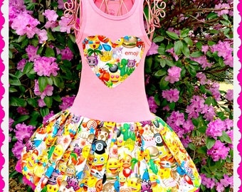 emoji dress girls emoji 2T 3T 4T 5T 4/5 6/6X 7/8 10/12 14/16 ready to ship