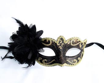 Masquerade mask lace masquerade silver with black mask