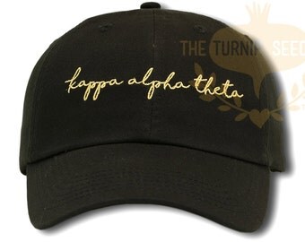 Kappa Alpha Theta Handwriting Script Sorority Baseball Cap - Custom Color Hat and Embroidery