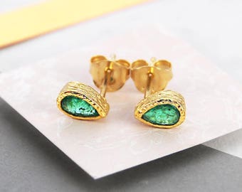 Emerald Earrings, May Birthstone Jewelry, Emerald Studs, Gold Earrings, Stud Earrings, Gold Studs, Birthstone Earrings, Birthstone Gift