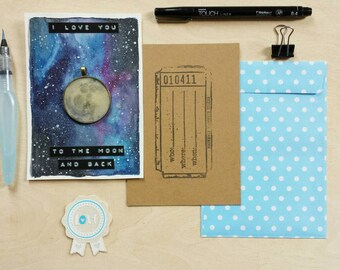 I love you to the moon and back - pendant necklace with watercolor paintings - anniversary gift