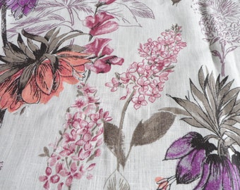 Kitchen Curtains, White Lilac Cafe Curtains, Linen Kitchen Curtain Panels, Linen Natural Valance, Pink Floral Curtains, Window Valance
