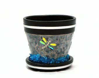 Flower Pot - Mosaic Pot - Planting Pot - Garden Pot - Planter - Artisan Pot - Herb Pot - Herb Planter - Dragonfly