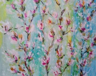 Abstract spring flowers acrylic painting on canvas 20*20"
