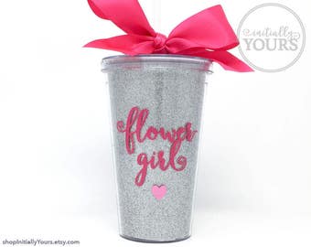 Flower Girl Tumbler, Custom Flower Girl Gift, Personalized Flower Girl Cup, Glitter Acrylic Tumbler with Straw, Gift for Flower Girl