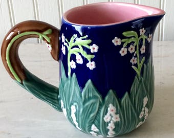 Vintage Ceramic Pitcher, Lily of the Valley/Floral, Creamer, Vase, Cottage, Shabby Chic, Farmhouse, French Country
