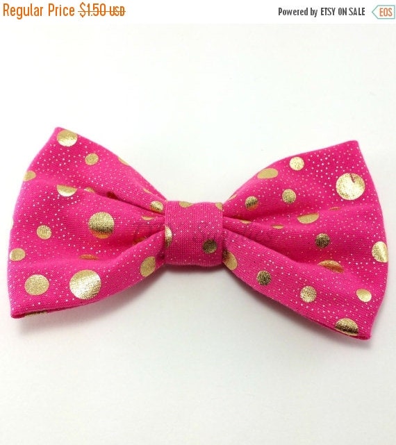 ON SALE 4 Hot pink gold polka dot bow for by diysuppliesandkits