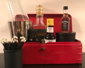 Vintage Metal Red Tool Box, Red Storage Box