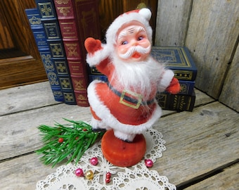 Mid Century Vintage Red Flocked Dancing Santa - Blow Mold