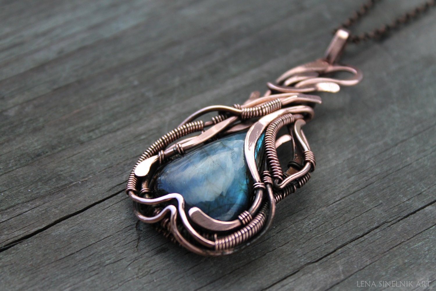 Labradorite pendant Copper pendant Wire wrapped by LenaSinelnikArt